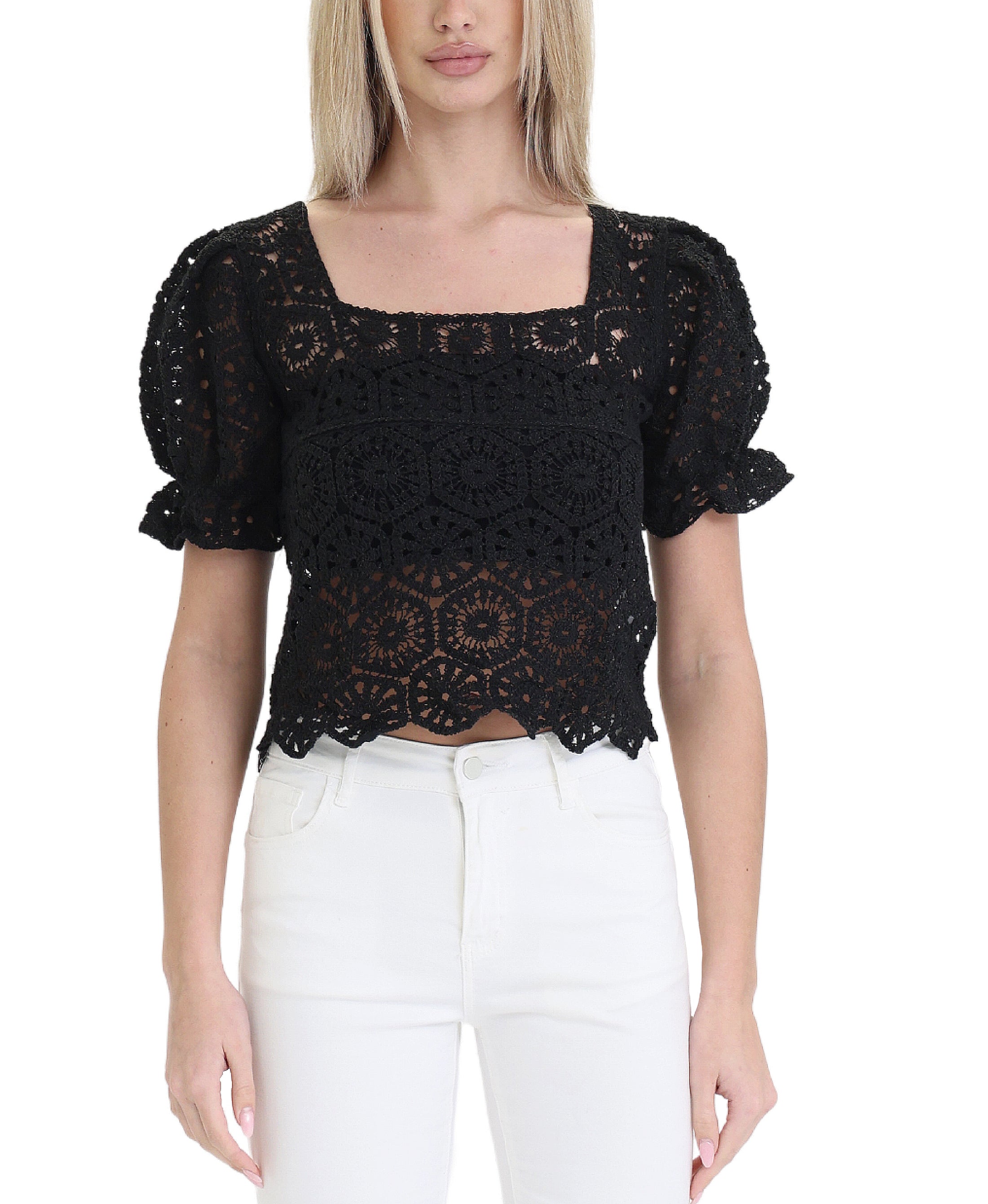 Crochet Puff Sleeve Top – Fox's - Online