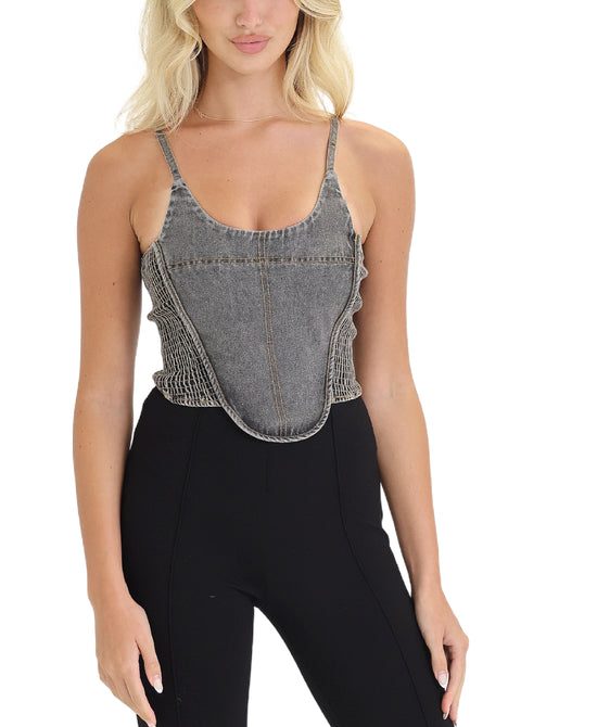 Denim Smocked Top view 1