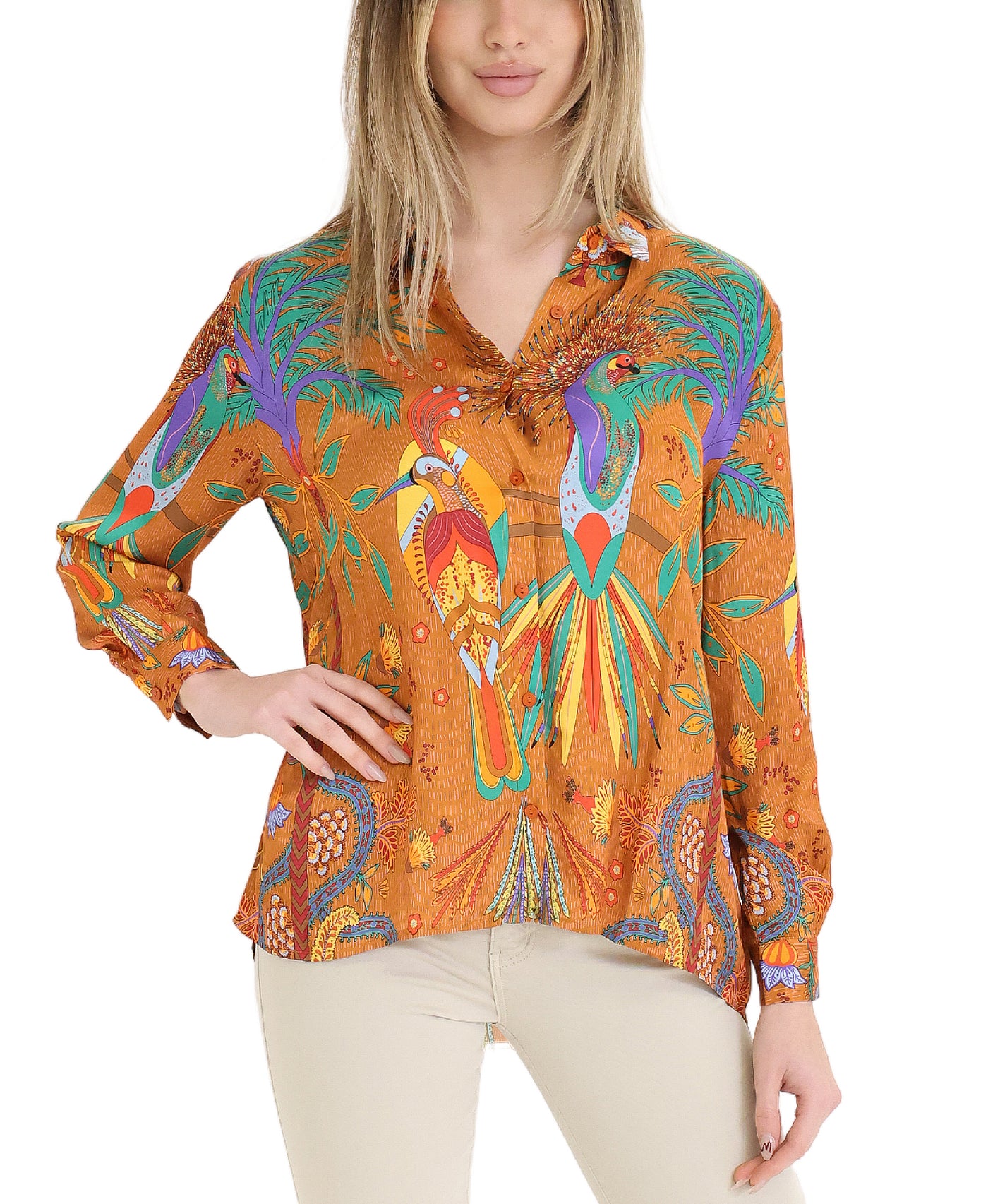 Parrot Print Satin Blouse view 1