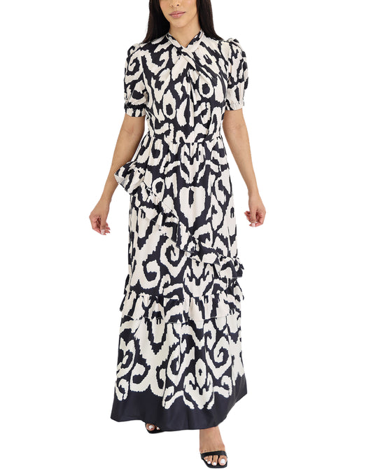 Print Maxi Dress w/ Asymmetrical Ruffles view 1