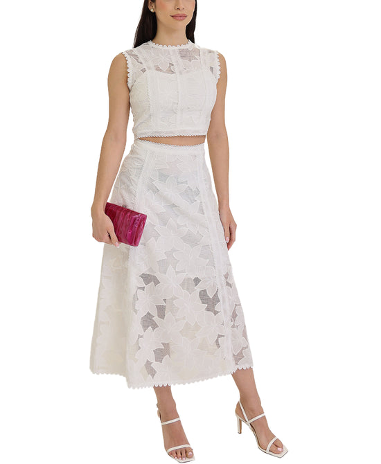 Eyelet Blouse w/ Midi Skirt Set- 2 Pc Set view 