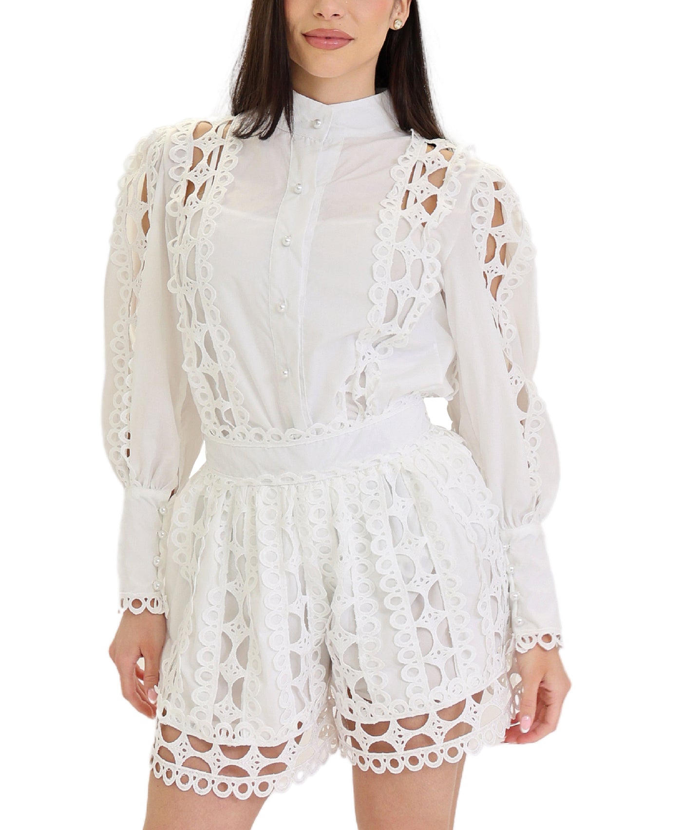 Crochet Lace Blouse & Short Set- 2 Pc Set view 1