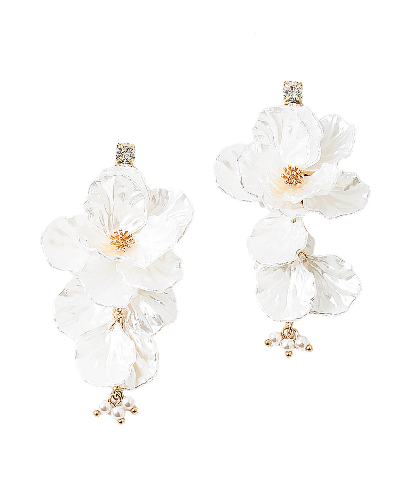 Flower Statement Earrings w/ Faux Pearls & Rhinestones view 1