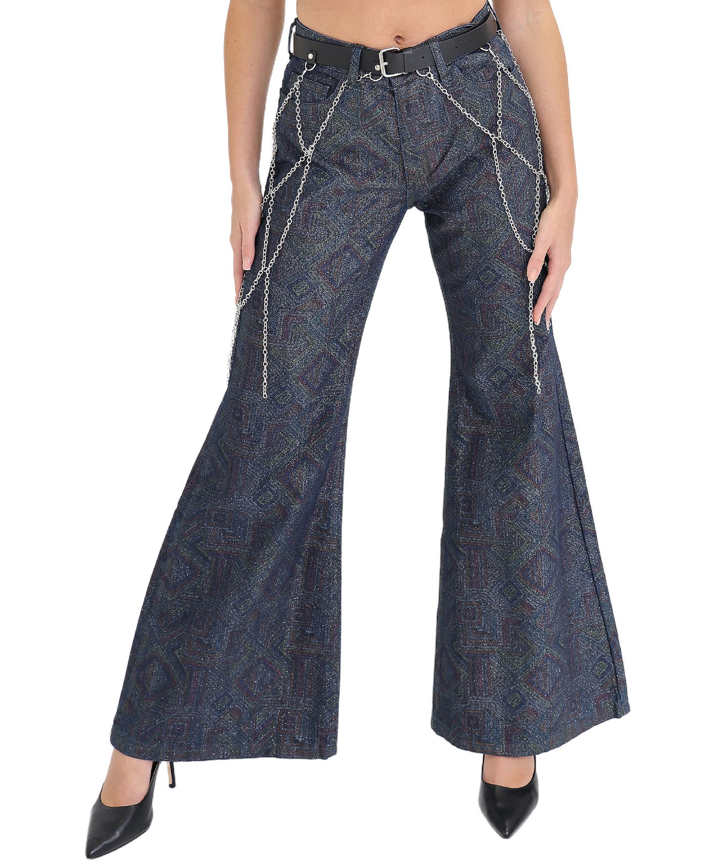 Metallic Printed Denim Pants view 1