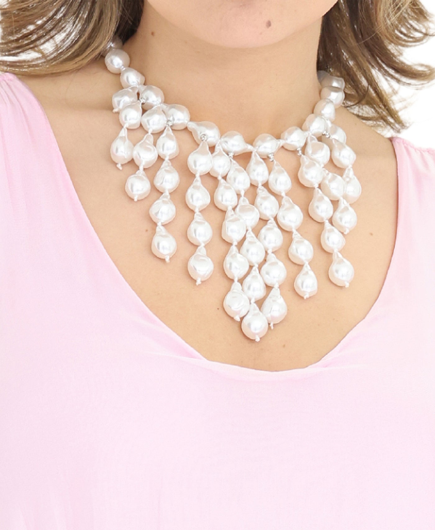 Faux Pearl Fringe Necklace view 1