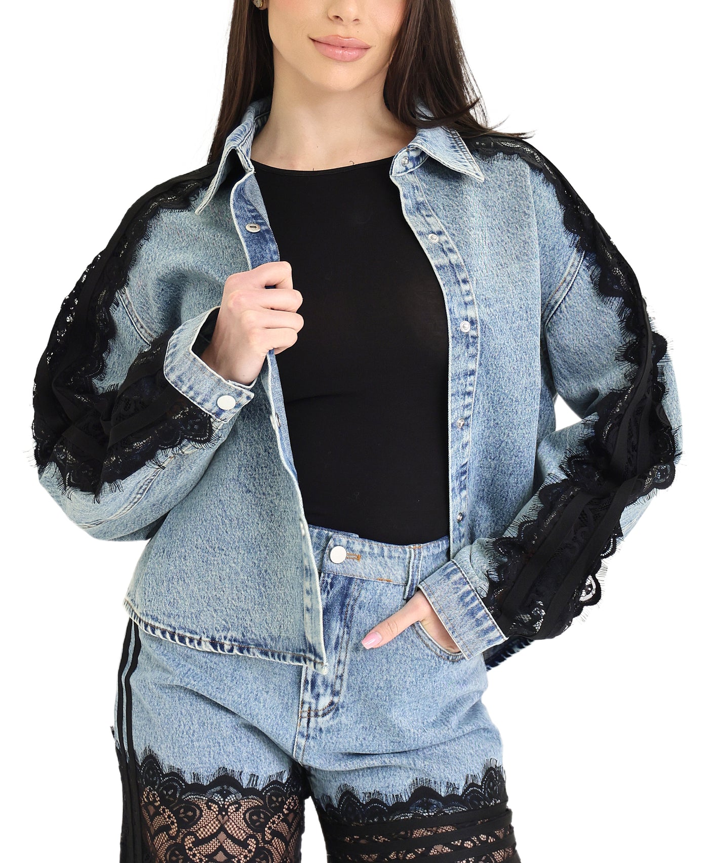 Denim Jacket w/ Lace view 1