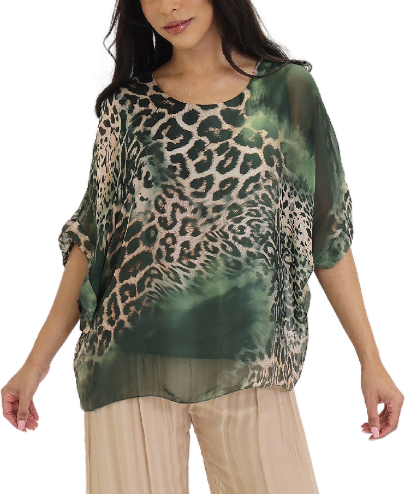 Silk Leopard Print Top view 1