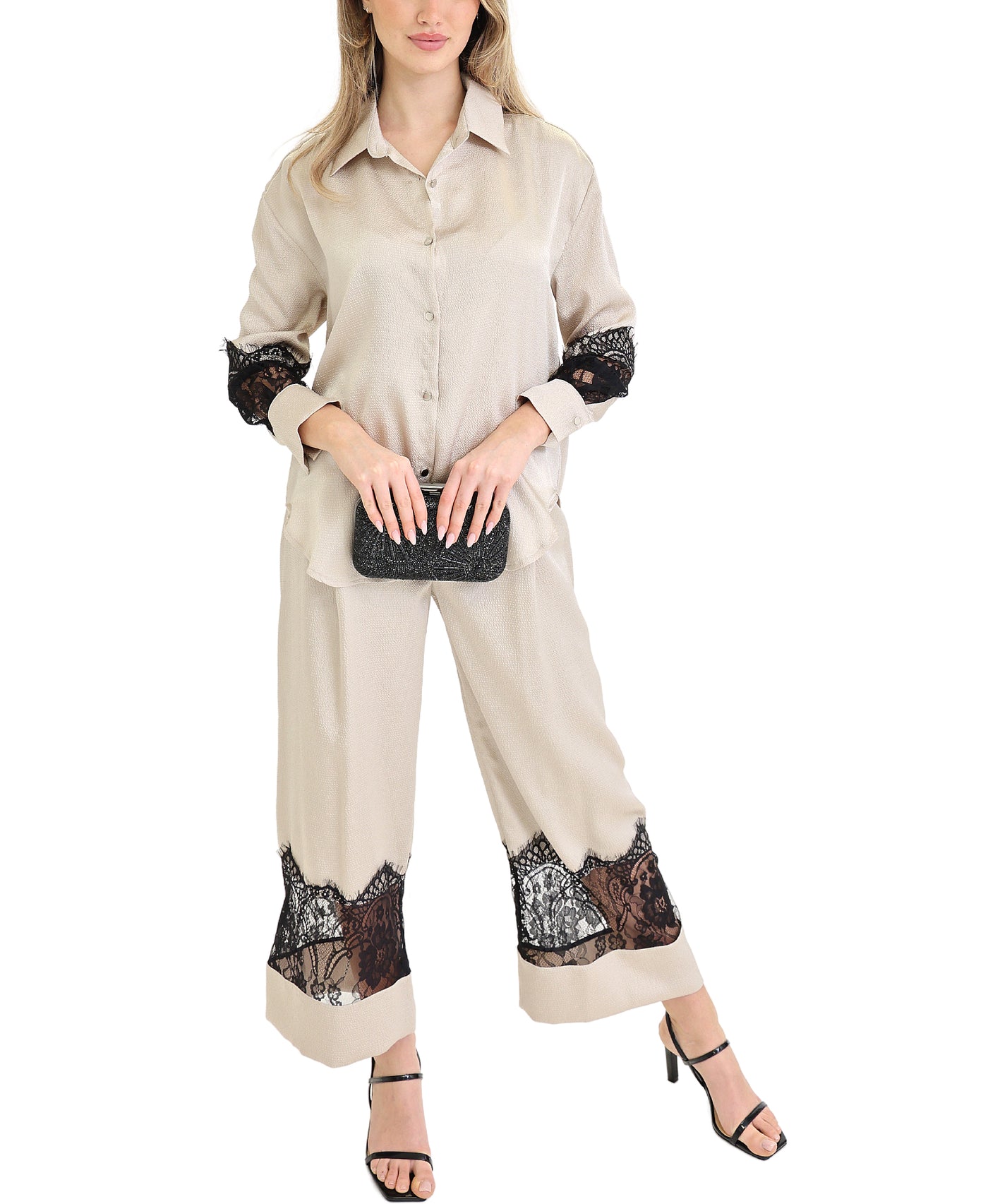 Lace Trim Blouse & Pant Set- 2 Pc Set view 1