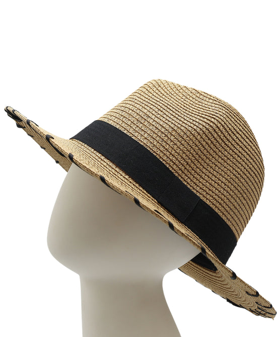 Fedora Hat w/ Whipstitch & Ribbon Detail view 