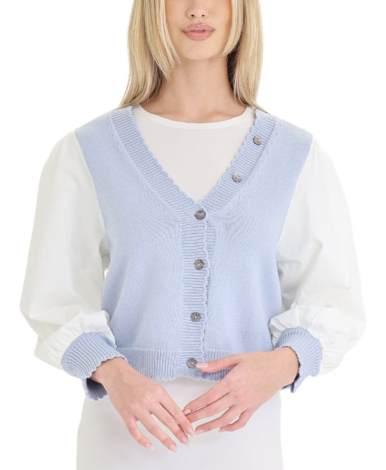 Cardigan Sweater w/ Woven Sleeves view 1