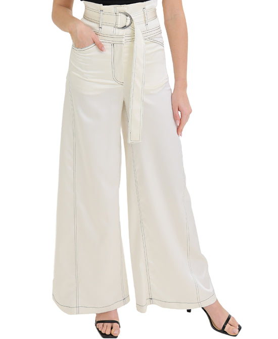 Satin High Waisted Pants w/ Contrast Trim view 