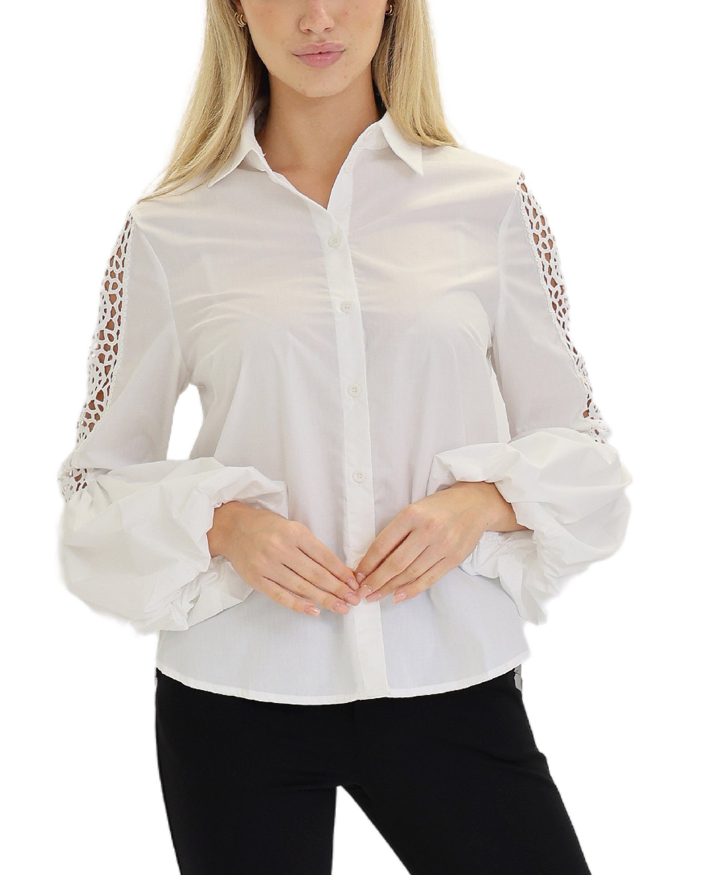 Blouse w/ Eyelet Balloon Sleeves view 1