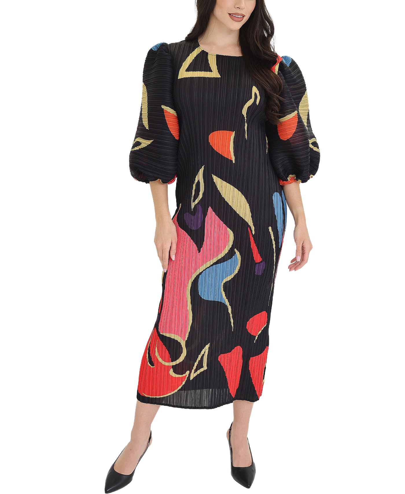 Abstract Print Plisse Midi Dress view 1