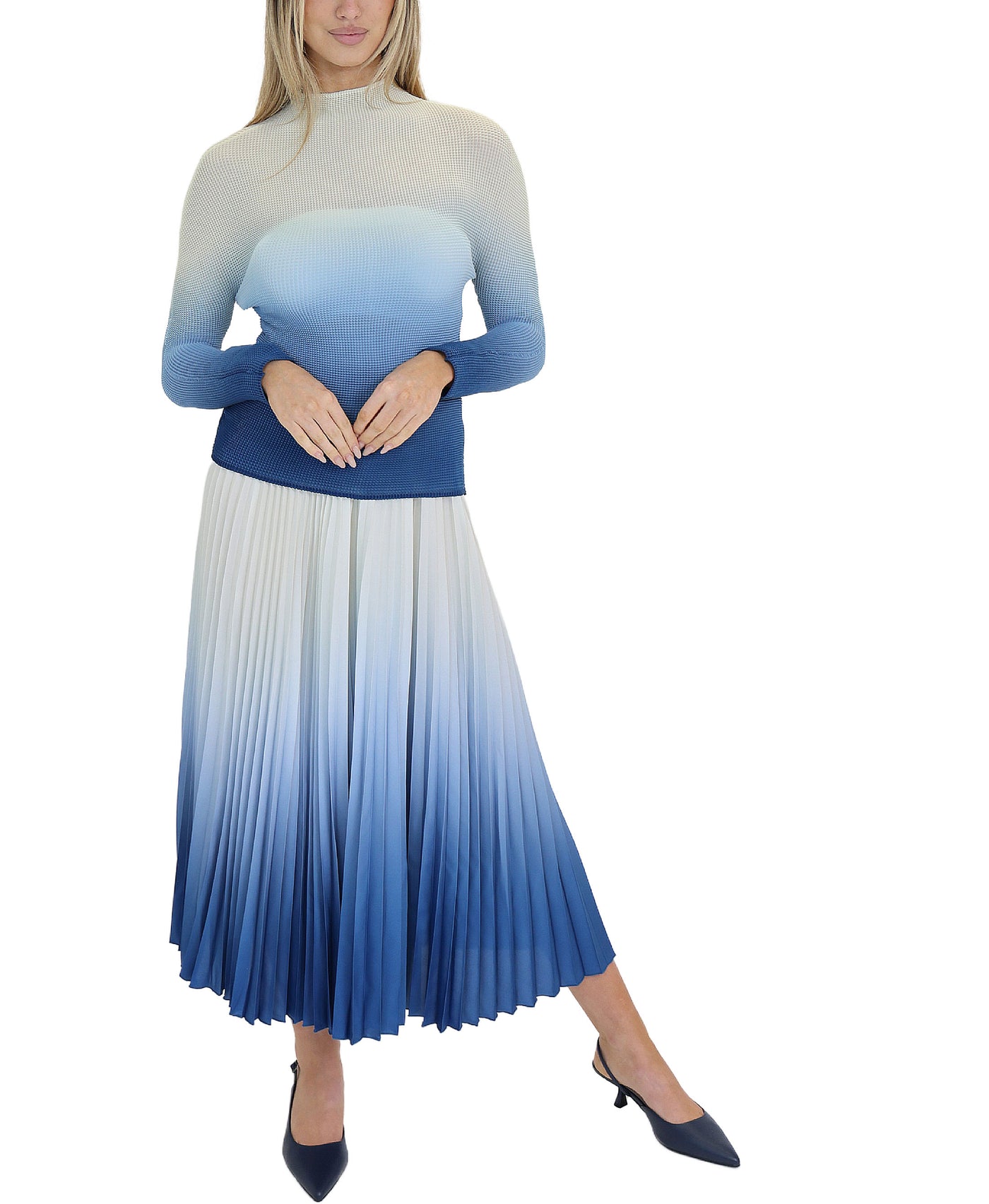 Ombre Crinkle Top & Pleated Maxi Skirt Set- 2 Pc Set view 1