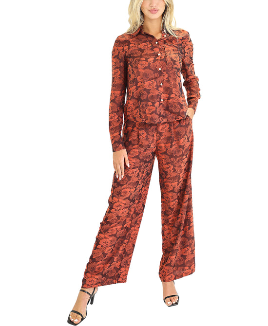 Rose Print Blouse & Pant Set- 2 Pc Set view 1