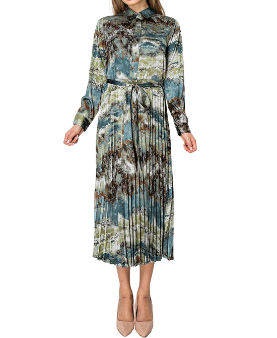 Printed Pleated Midi Dress view 