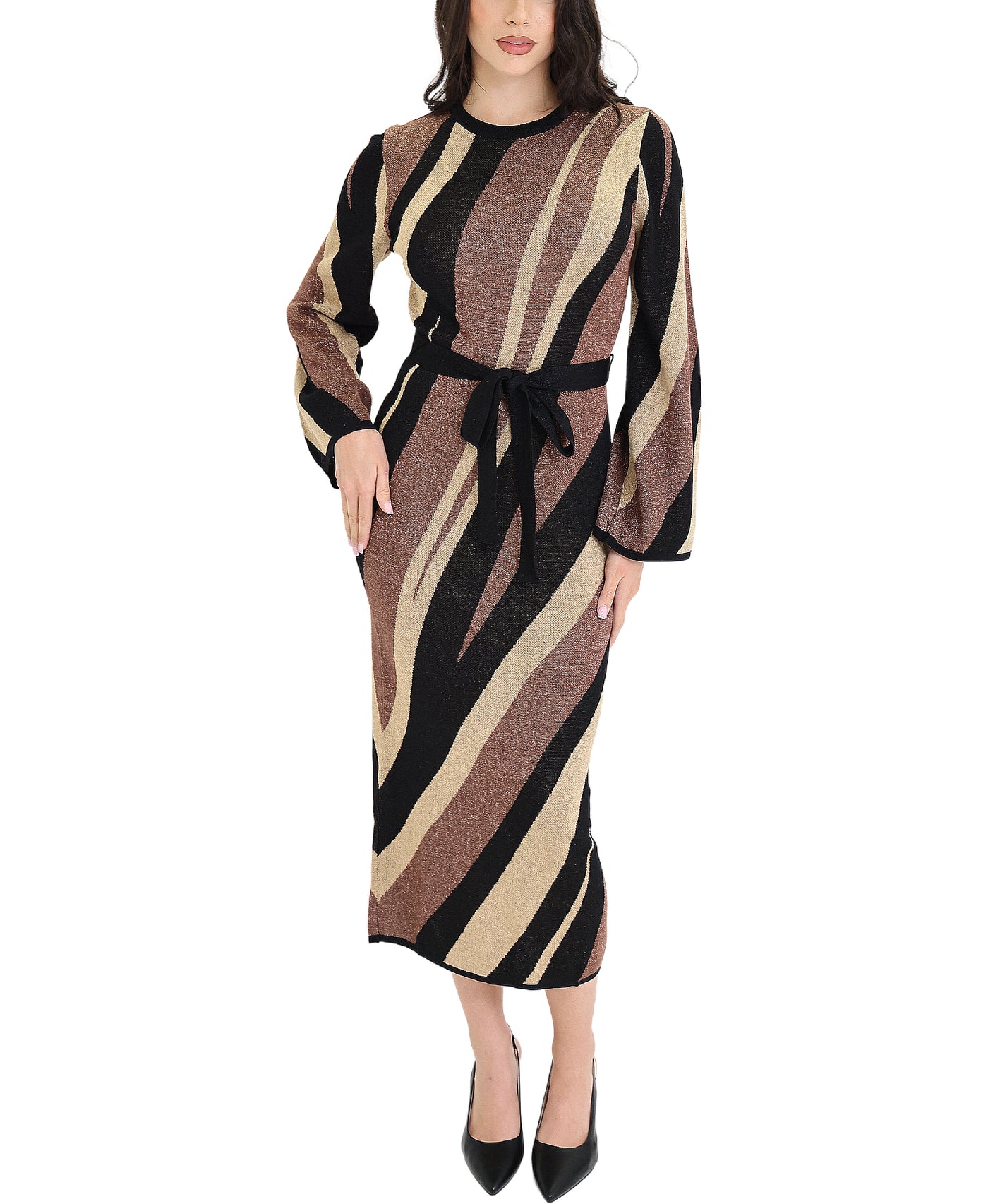 Lurex Shimmer Stripe Midi Dress view 1