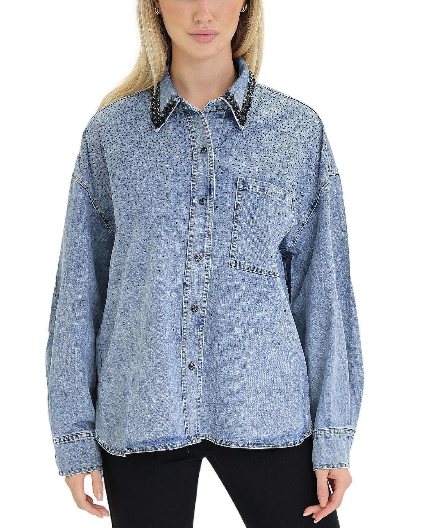 Denim Top w/ Rhinestones view 1