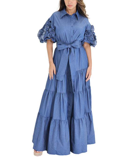 Tiered Maxi Dress w/ Rosette Sleeves view 1