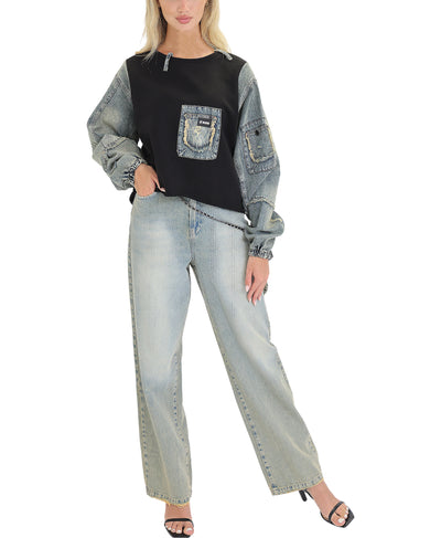 Denim & Fleece Top image 3