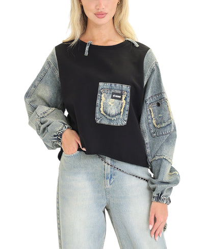 Denim & Fleece Top image 1