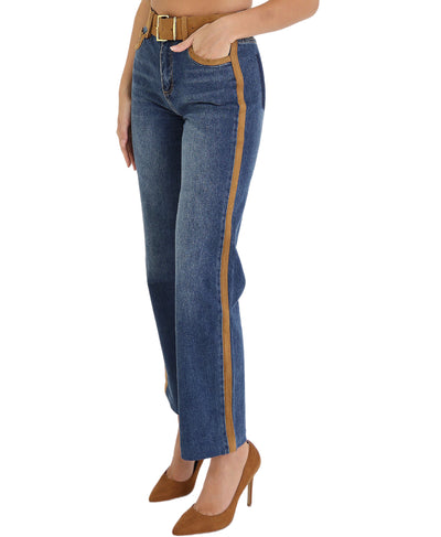 Jeans w/ Faux Suede Trim & Belt image 1