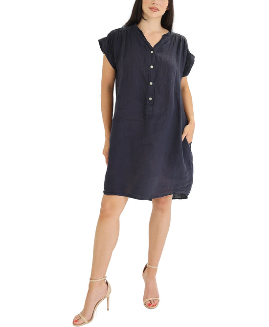 Linen Shirt Dress w/ Ruched Detail view 1