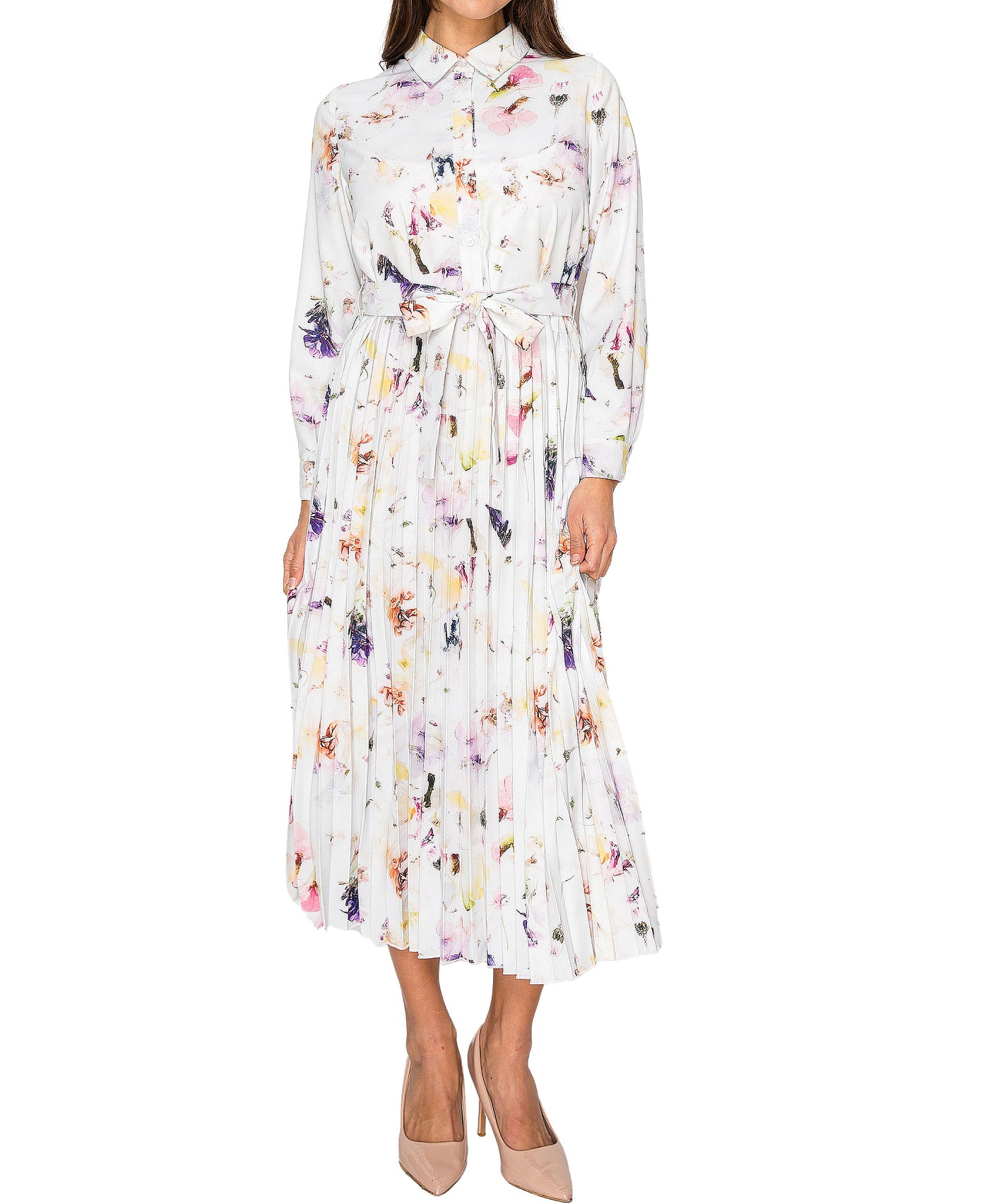 Floral Print Pleated Midi Dress view 1