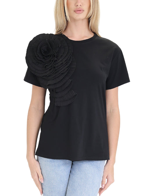 Tee w/ Pleated Flower Detail view 1