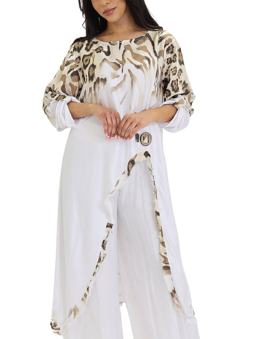 Satin Leopard Print Asymmetrical Tunic view 