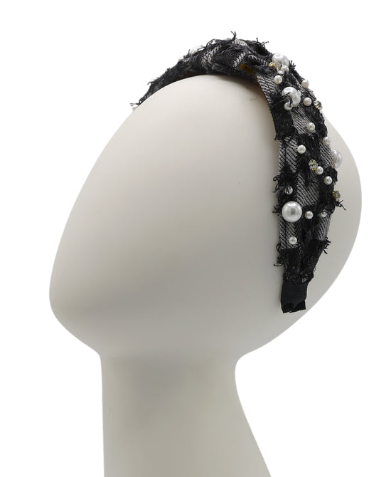 Denim Headband w/ Pearls & Crystals view 