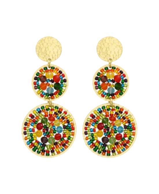 Color Beads & Crystal Double Circle Earrings view 1