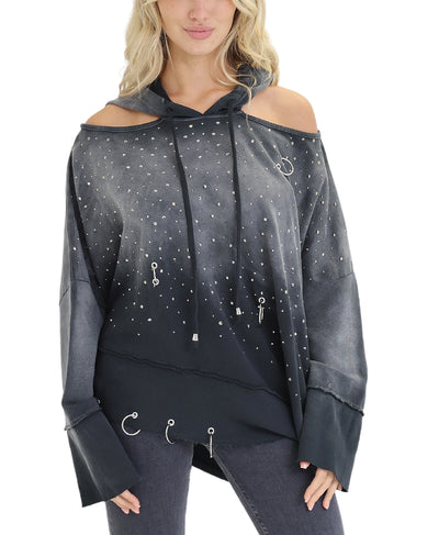 Ombre Cold Shoulder Hoodie w/ Rhinestones image 1