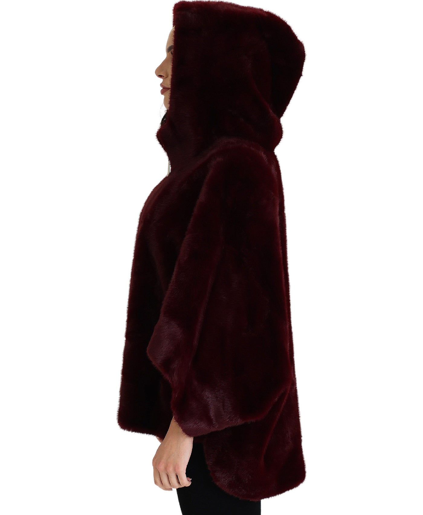 Reversible Faux Fur & Faux Suede Cape w/ Hood view 2