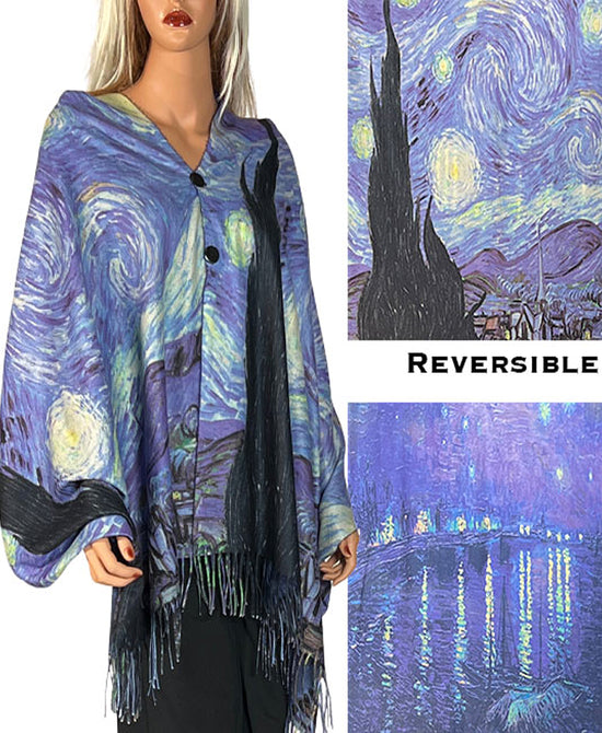 Art Inspired Blossom Print Poncho/Shawl view 