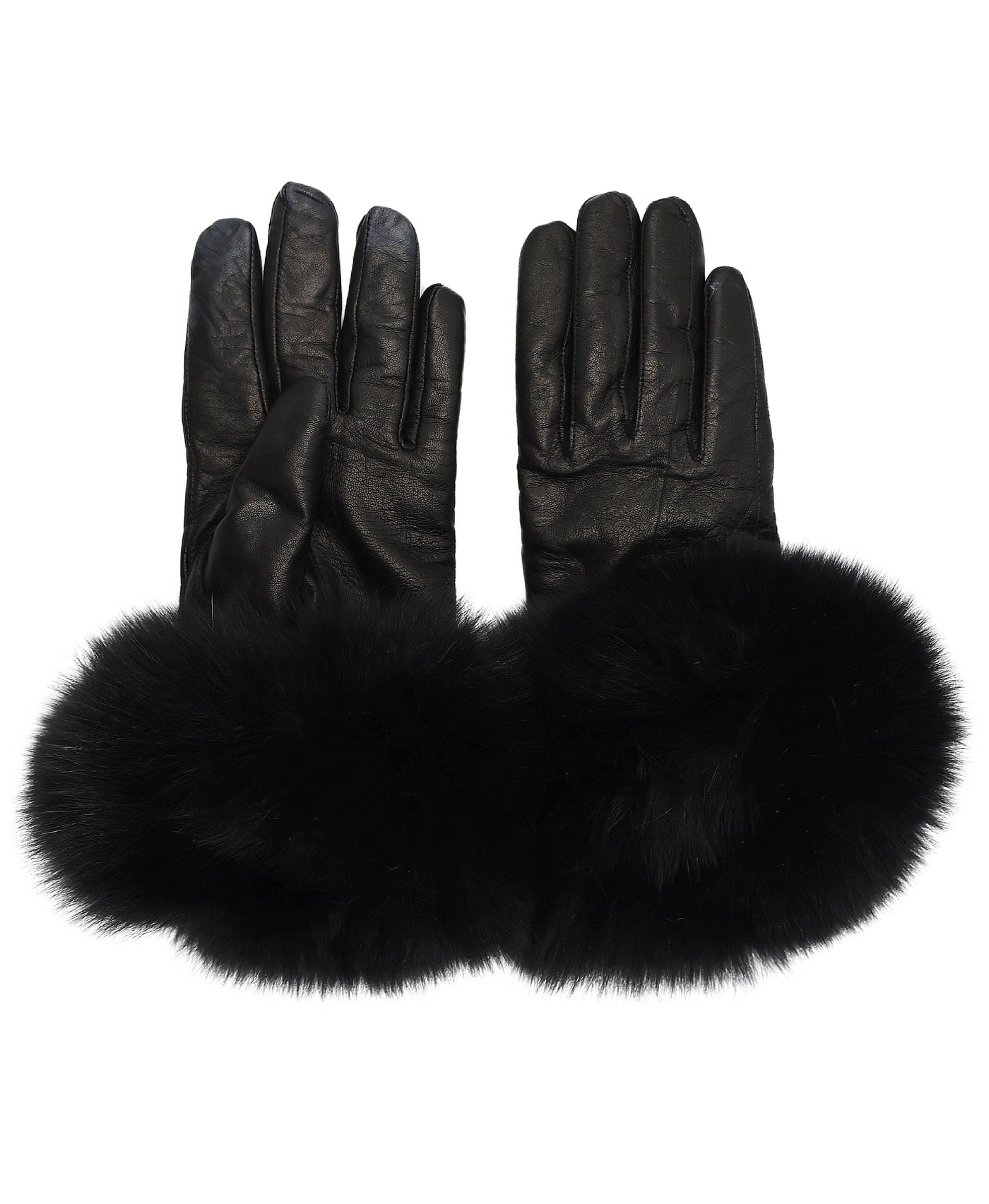 Leather Gloves w/ Fox Fur Cuffs view 1