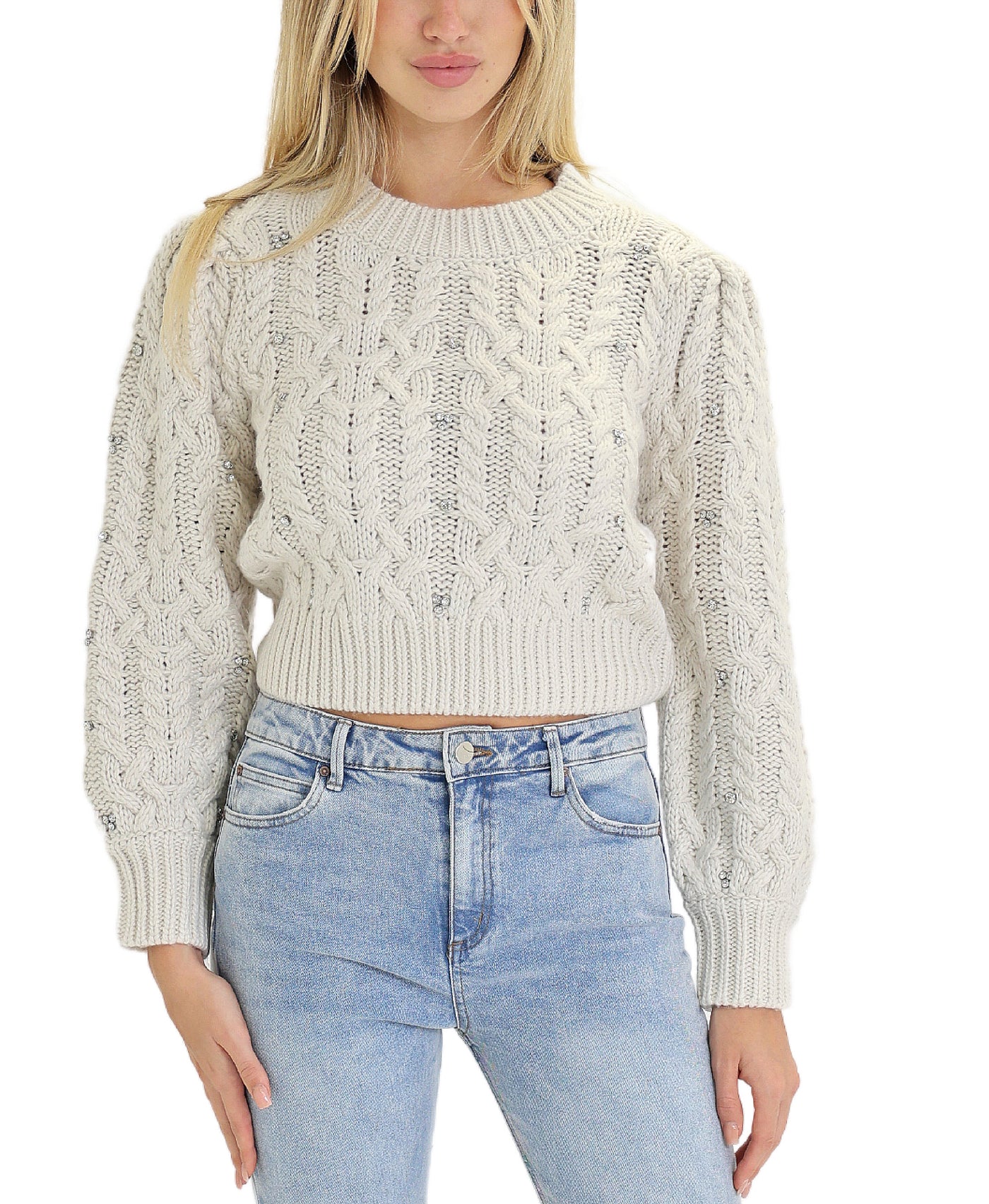 Cable Knit Sweater w/ Rhinestones view 1