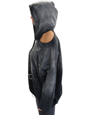 Ombre Cold Shoulder Hoodie w/ Rhinestones image 2