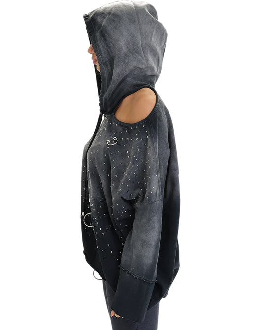 Ombre Cold Shoulder Hoodie w/ Rhinestones view 2