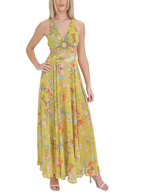 Butterfly Print Cut-Out Maxi Dress view 1