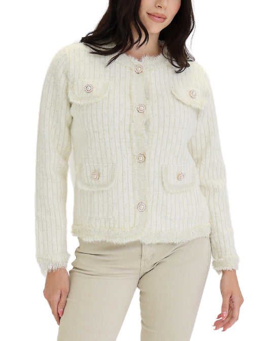 Shimmer Knit Cardigan w/ Pearl Buttons view 