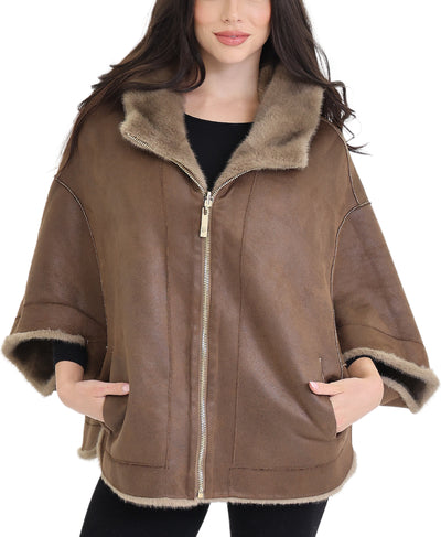 Reversible Faux Fur & Faux Suede Cape w/ Hood image 2