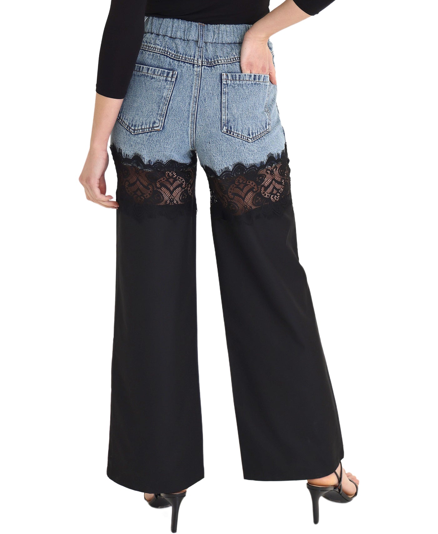 Half Denim Pants w/ Lace Detail view 2