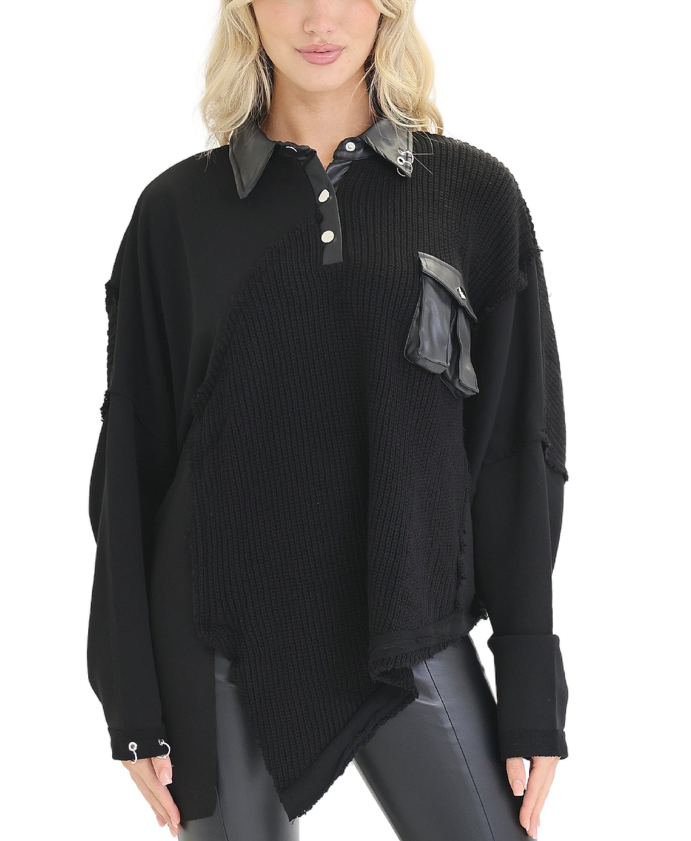 Asymmetrical Top w/ Knit Detail view 1