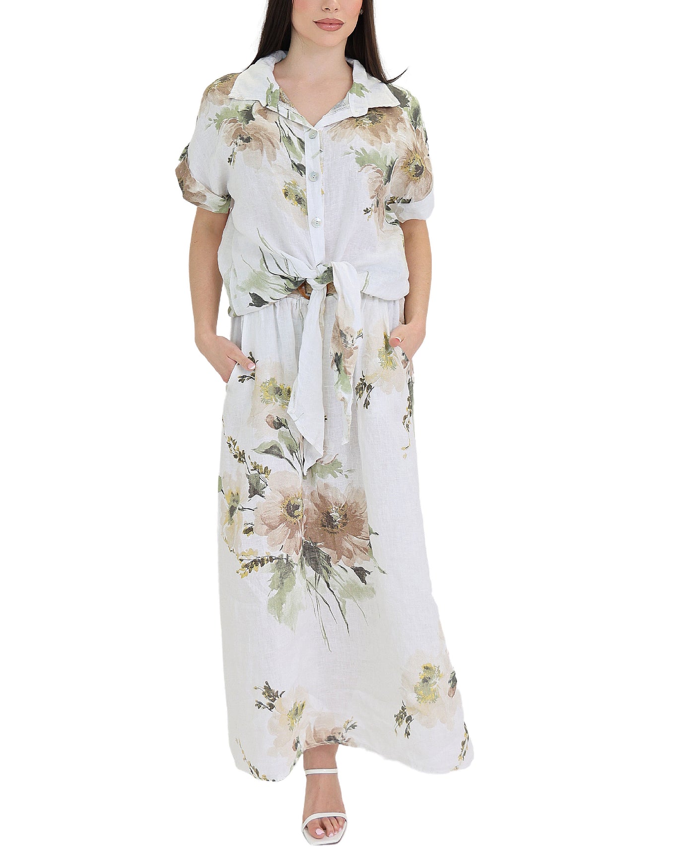 Linen Floral Maxi Skirt view 2