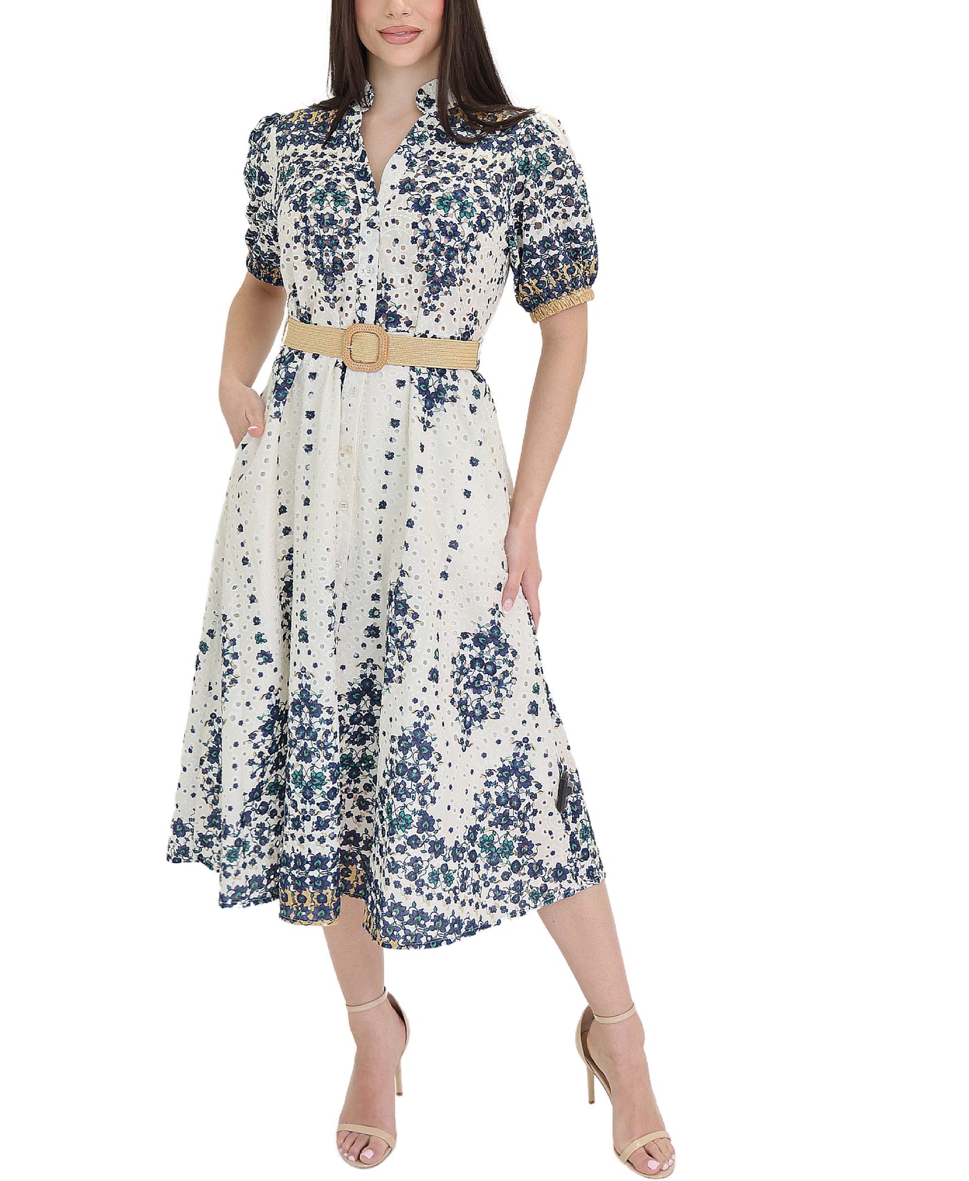 Floral Print Eyelet Midi Dress view 1