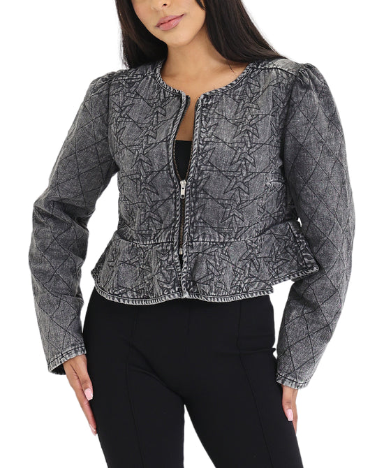 Quilted Star Peplum Denim Jacket view 