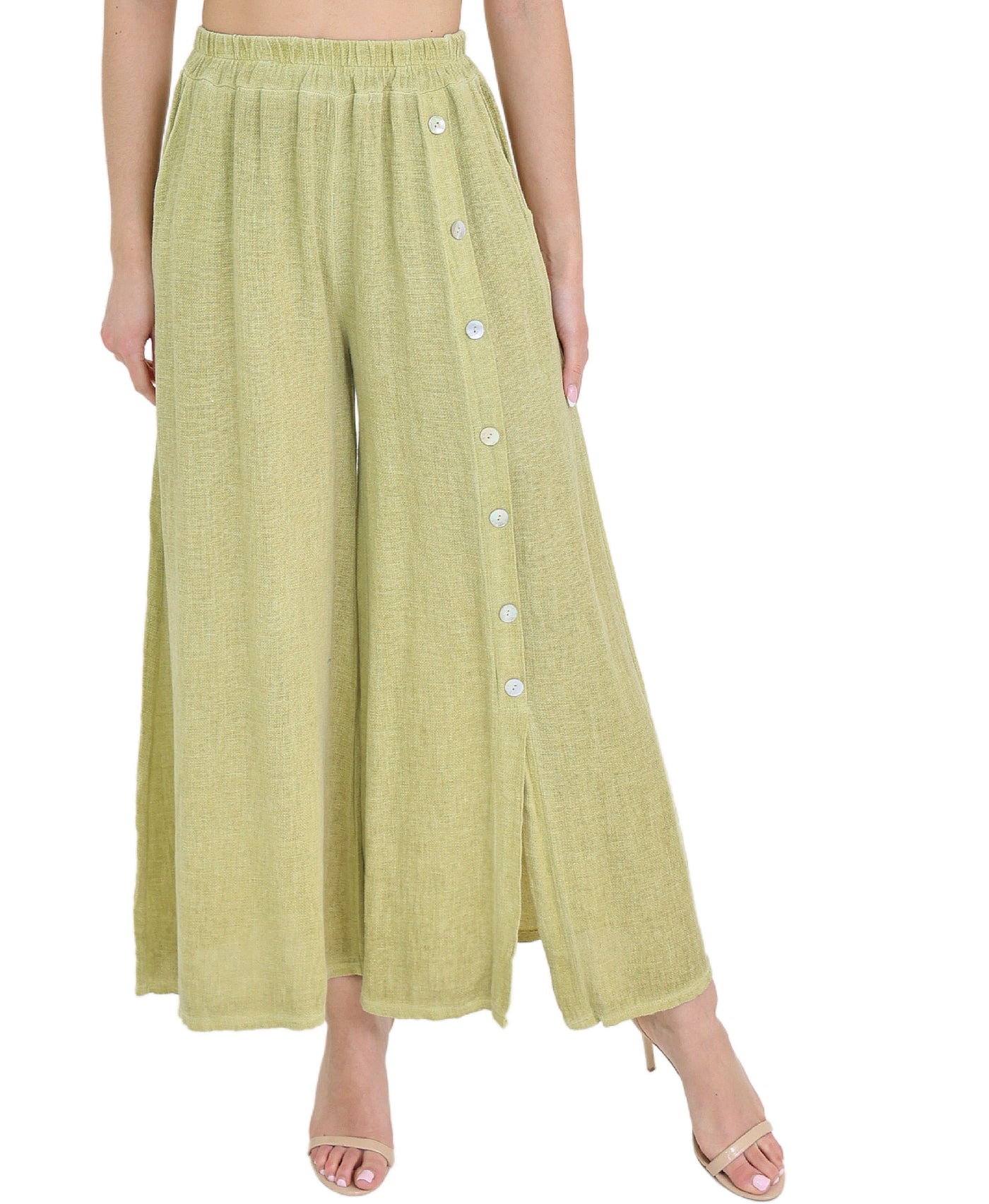 Linen & Cotton Pants w/ Button Detail view 1