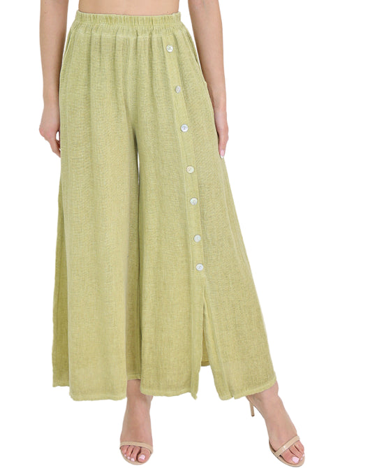 Linen & Cotton Pants w/ Button Detail view 