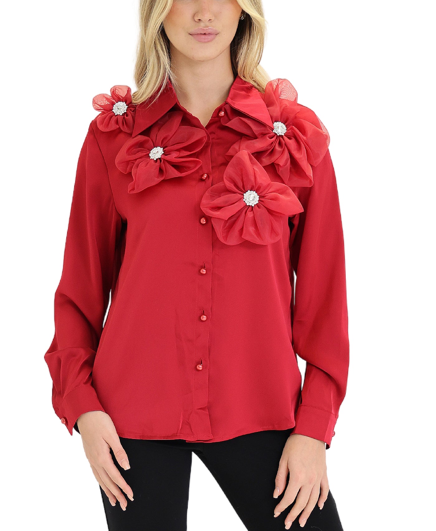 Blouse w/ Flowers & Rhinestones view 1